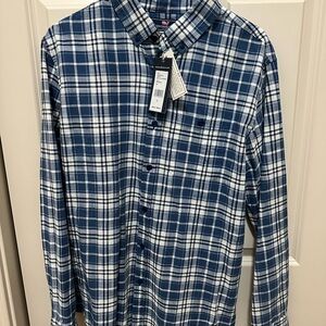 Vineyard Vines Navy and White Plaid Shirt